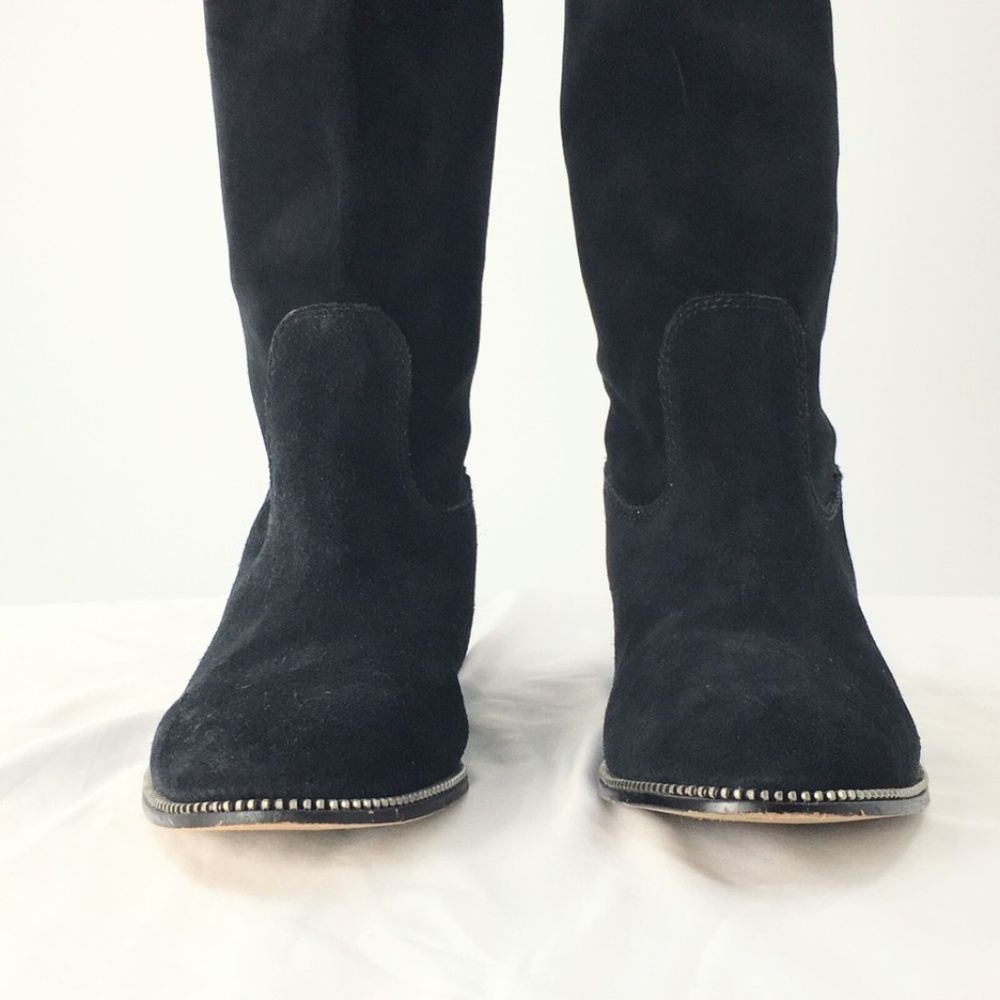 Michael Kors Womens Boot Suede Knee High Studded Black Pull On Riding Sz 7.5 - Picture 3 of 16
